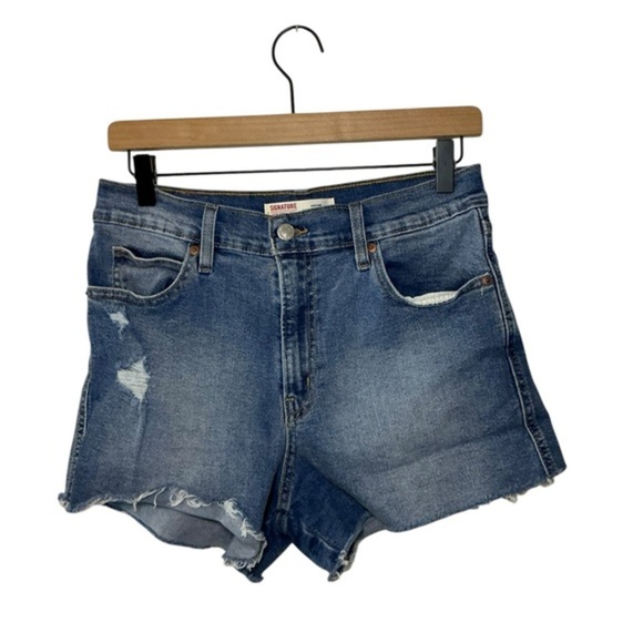 Levi's Blue Jean Shorts with Distressed Hem and Rolled Cuffs - Picture 1 of 4